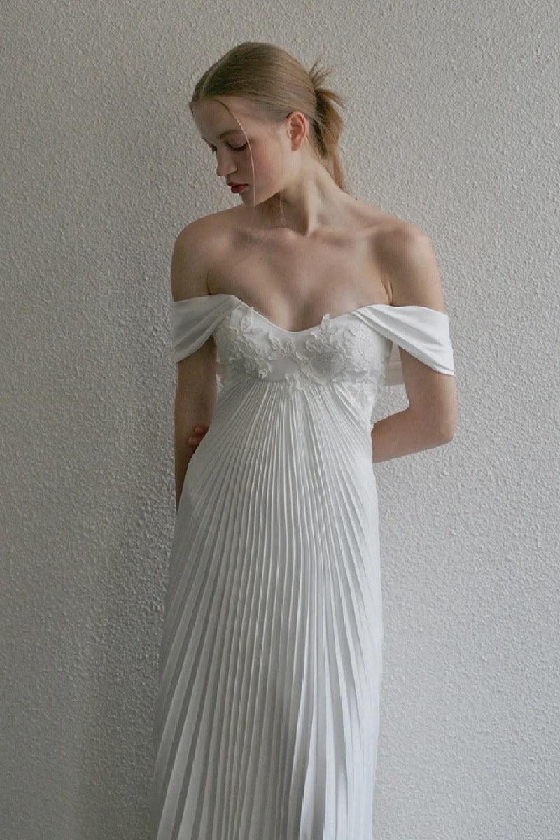 Sheath-Column Sweep-Brush Train Satin Wedding Dress 789801910655 - COCOMELODY