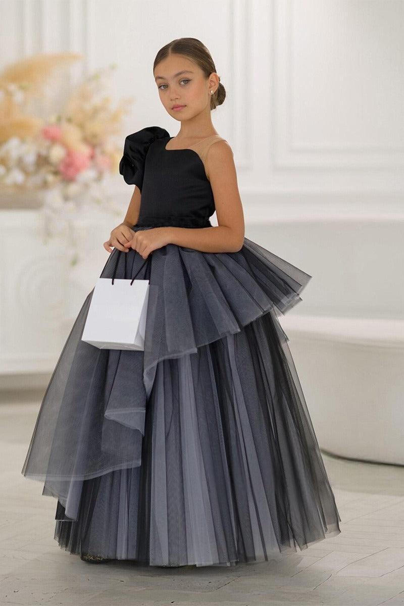 A-Line Detachable Layered Tulle Floor Length Flower Girl Dresses 1001038162773 - 7 Days / Black / 130cm - COCOMELODY
