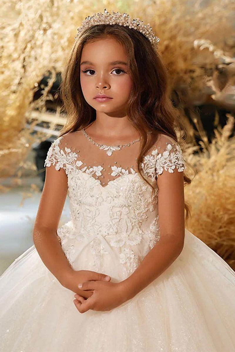 A-Line Illusion Neck Sparkle Tulle Court Train Flower Girl Dress COCOMELODY 771199101200, 10 Days / Ivory / 12 A-Line Illusion Neck Sparkle Tulle Court Train Flower Girl Dress COCOMELODY 771199101200, 10 Days / Ivory / 12