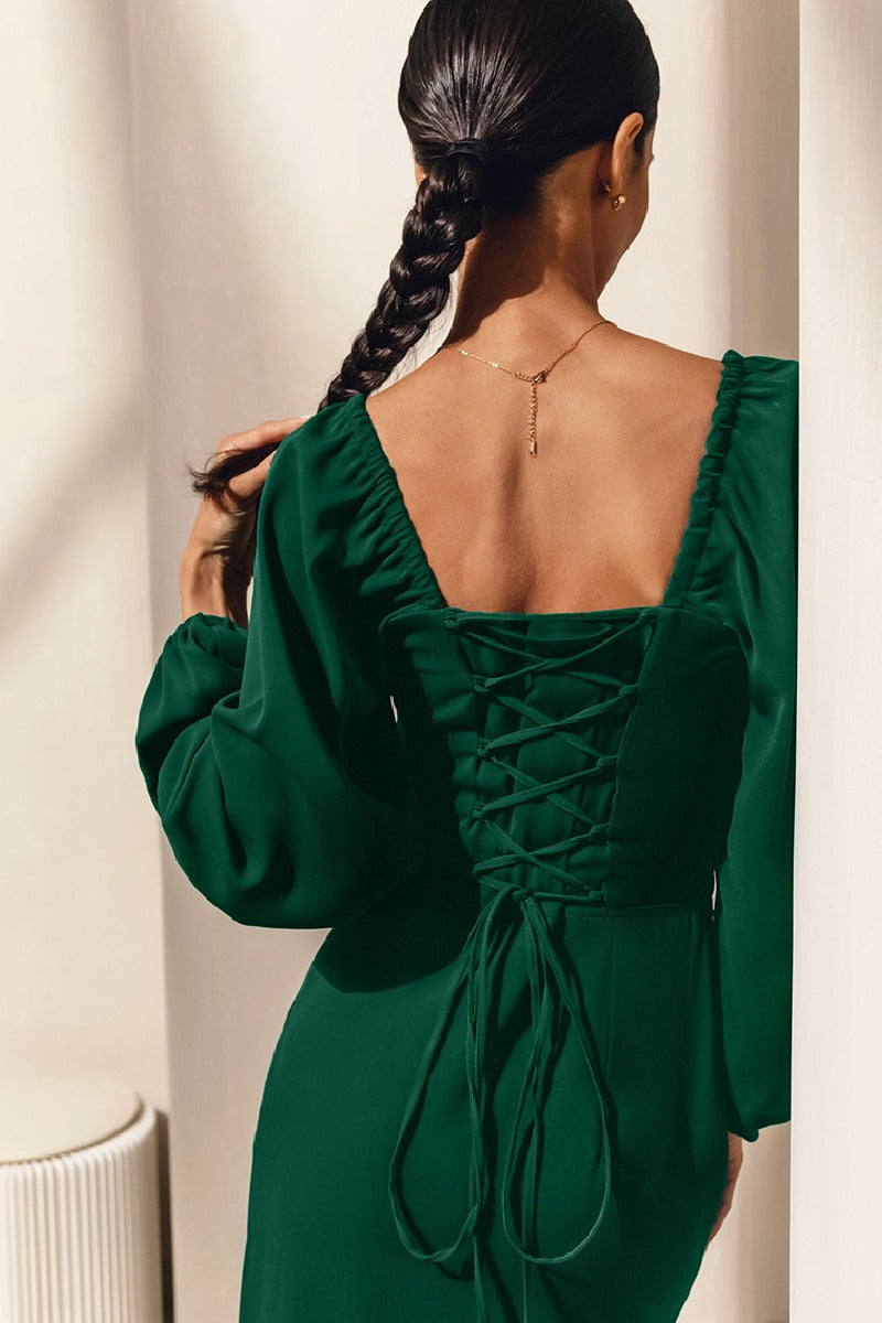 Square collar puffy sleeve cocktail dress 753485229390