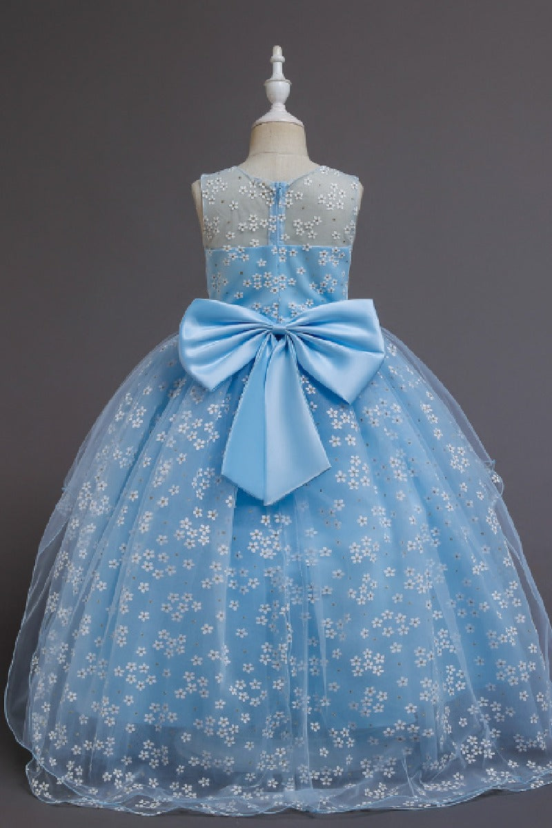 A-Line Illusion Neck Sleeveless Floor Length Tulle Flower Girl Dresses 1029774082419