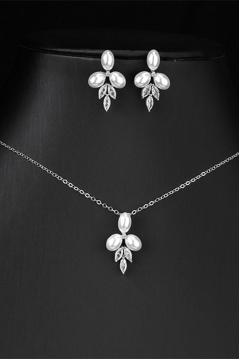 Pearl/Zircon Wedding Earrings/Necklace Jewelry Sets (Set of 2) 908290660503