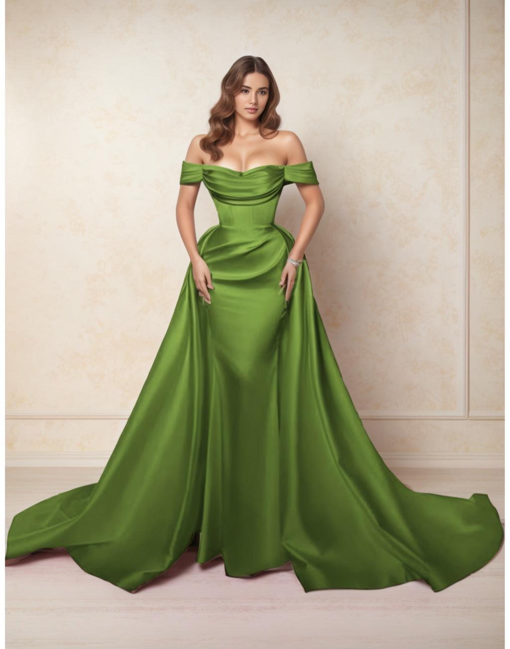 A-Line Chapel Train Satin Prom Dress CS0416 - COCOMELODY