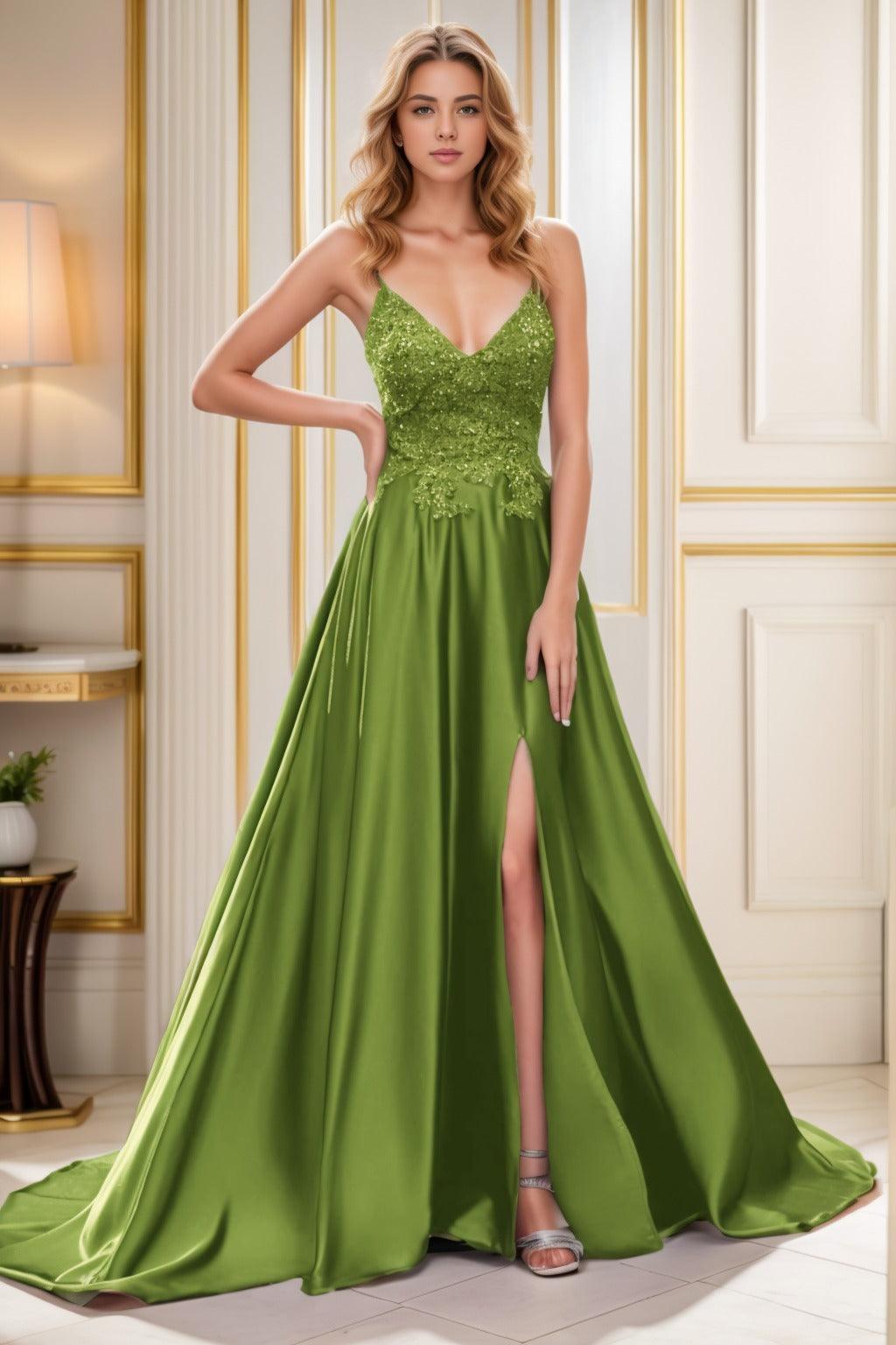 A-Line Court Train Satin Prom Dress CS0460 - COCOMELODY