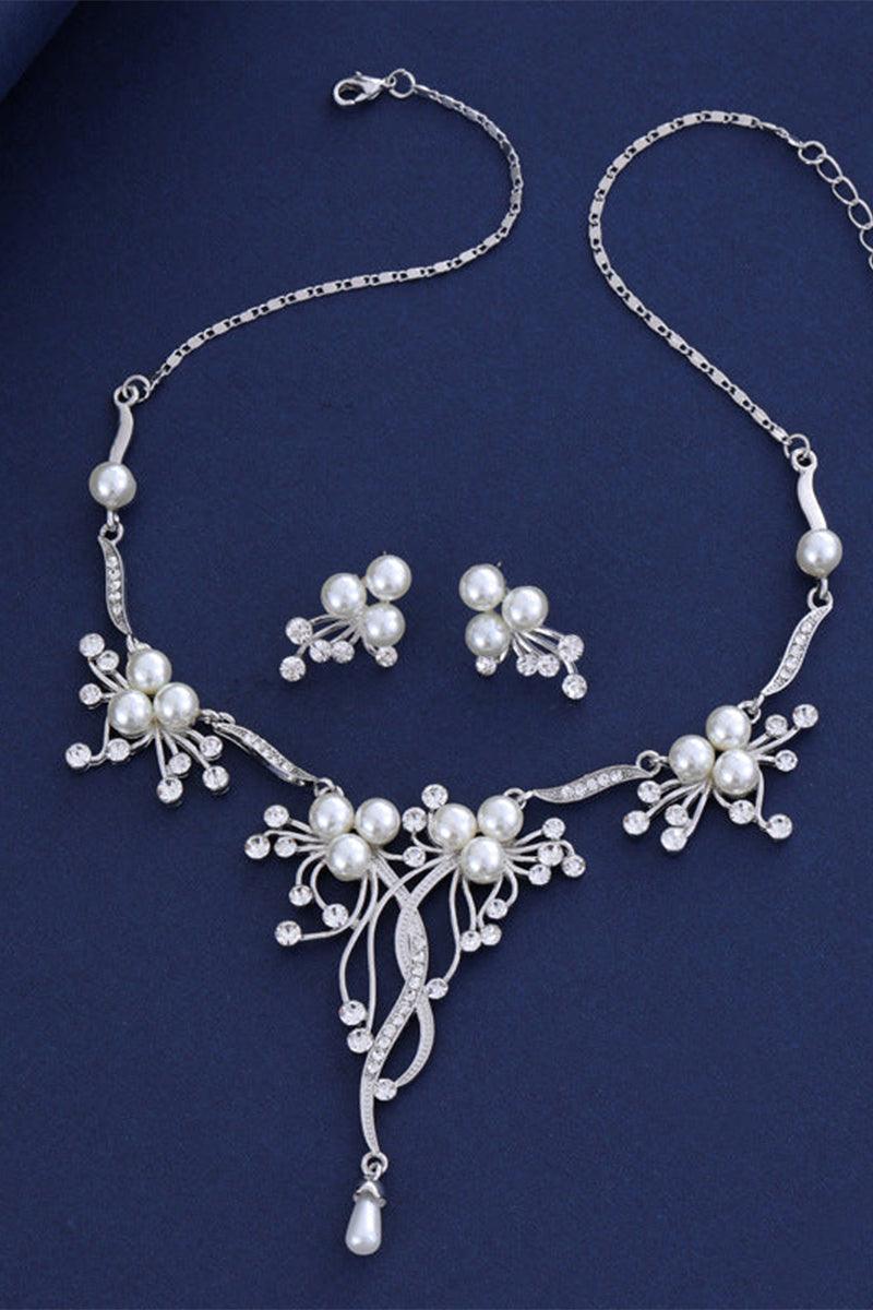 Alloy Zircon Pearl Necklace Earrings Jewelry  803869863410