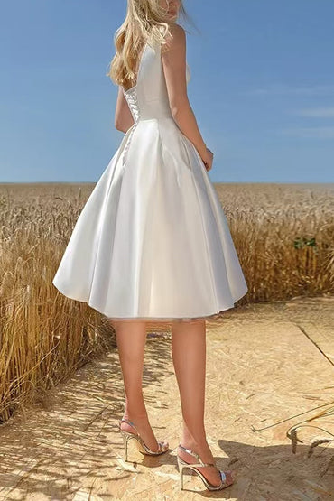 A-Line Midi Satin Little White Dress 948585185707