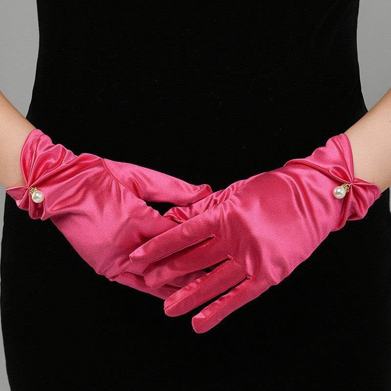 Multicolored Fingertips Wrist Length Satin Gloves 739618529604 - COCOMELODY