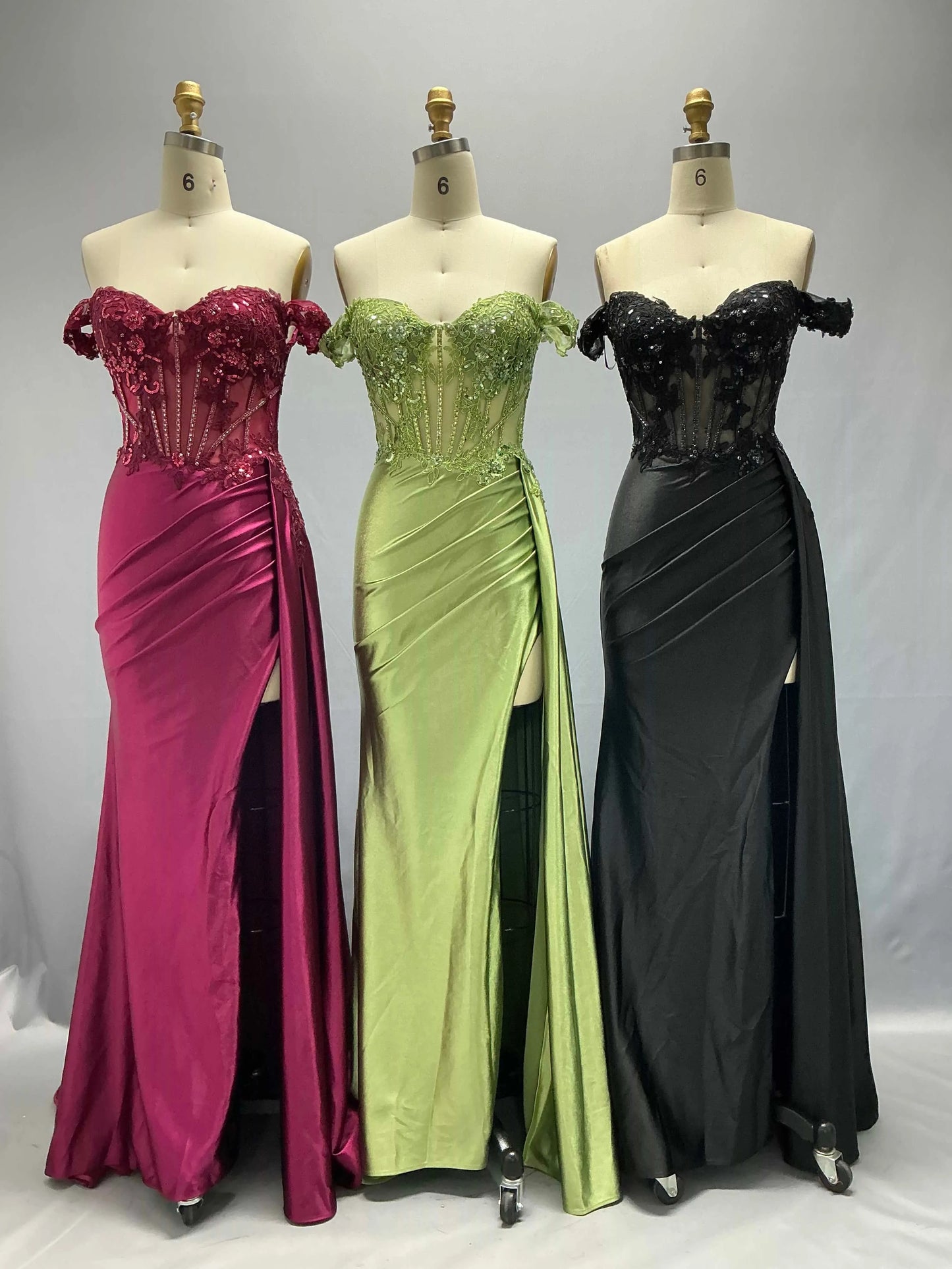 Pleated Off Shoulder Applique Sheath Prom Dresses With Slit CS0916