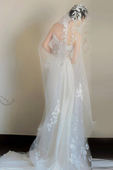 Sheath-Column Sweep-Brush Train Lace Satin Wedding Dress 783313297177 - COCOMELODY