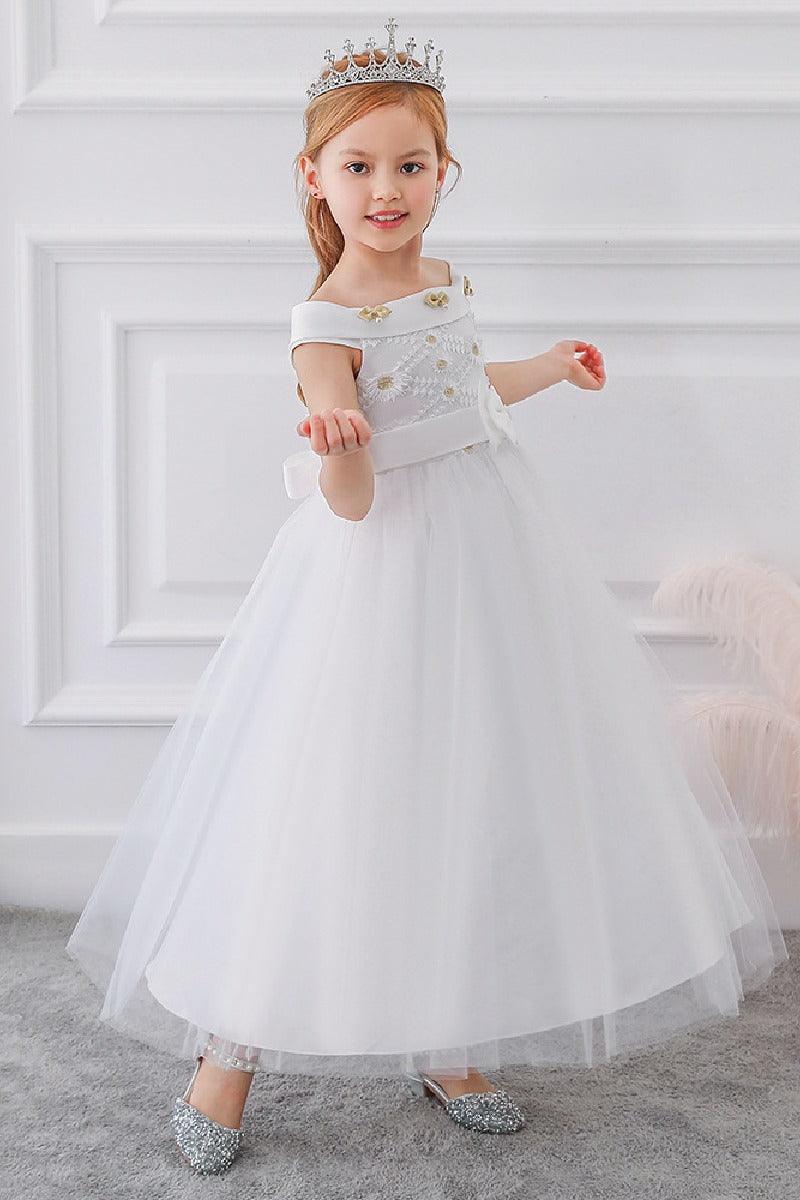 Ball-Gown/Princess Off the Shoulder Tulle Floor-length Flower Girl Dresses 598054757127 - COCOMELODY