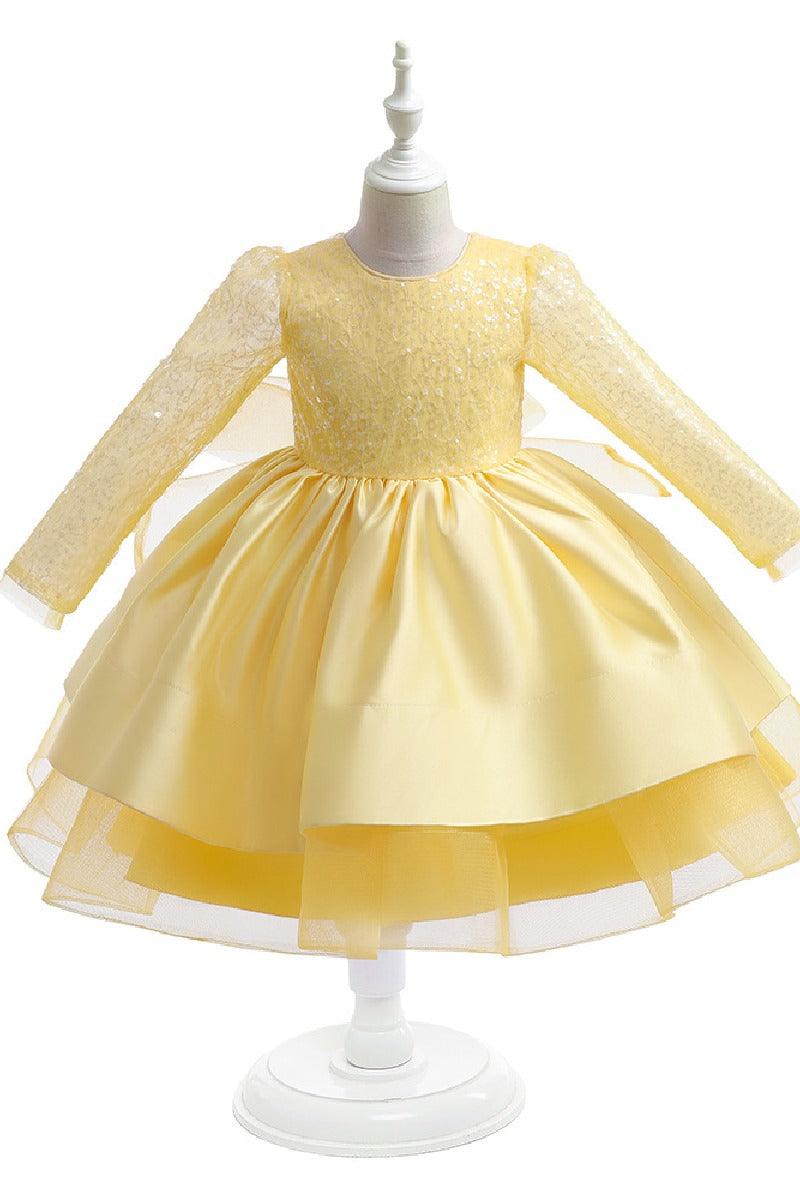 A-Line Scoop Neck Long Sleeve Knee Length Lace/Satin Flower Girl Dresses 709360205661 - COCOMELODY