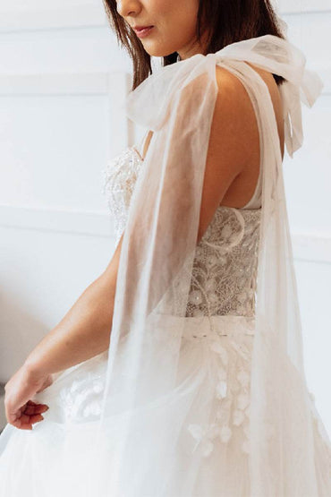 A-Line Ankle Length Lace Tulle Little White Dress 100007 - COCOMELODY