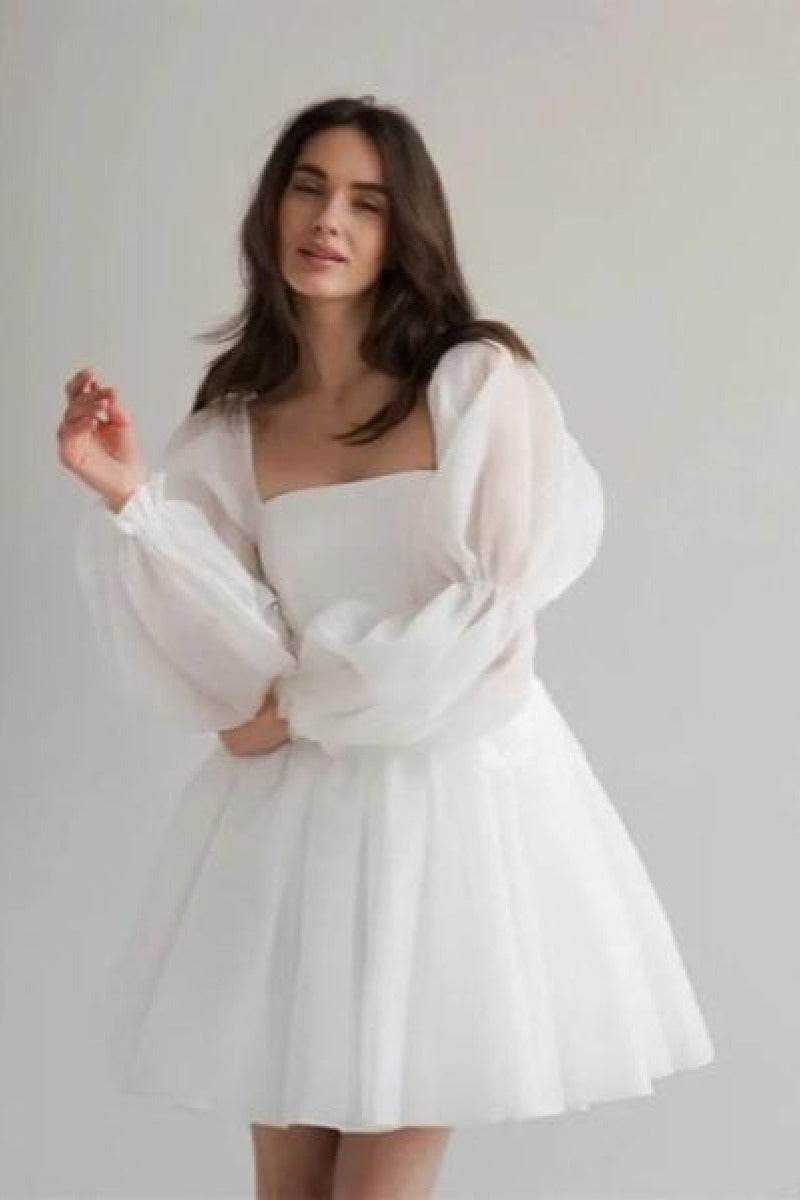Chic A-Line Mini Polyester Little White Dress with Puff Sleeves Square Neck COCOMELODY 968801127056, 10 Days / Ivory / US4/UK8/EU34 Chic A-Line Mini Polyester Little White Dress with Puff Sleeves Square Neck COCOMELODY 968801127056, 10 Days / Ivory / US4/UK8/EU34