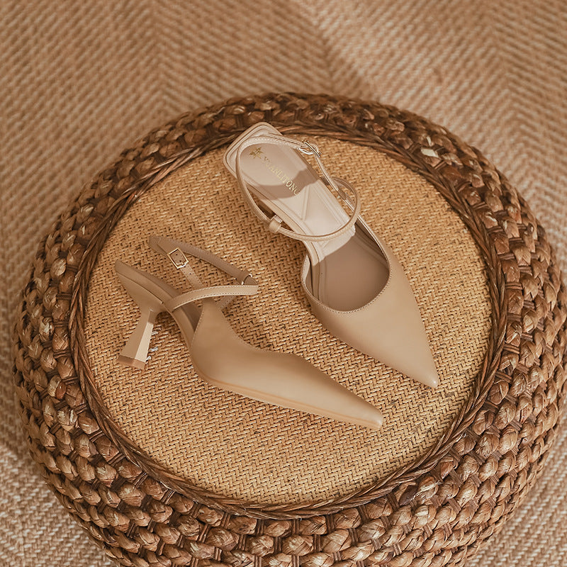 Elegant Pointed Toe Slingback Low Heel Adjustable Strap Shoes 785497139986