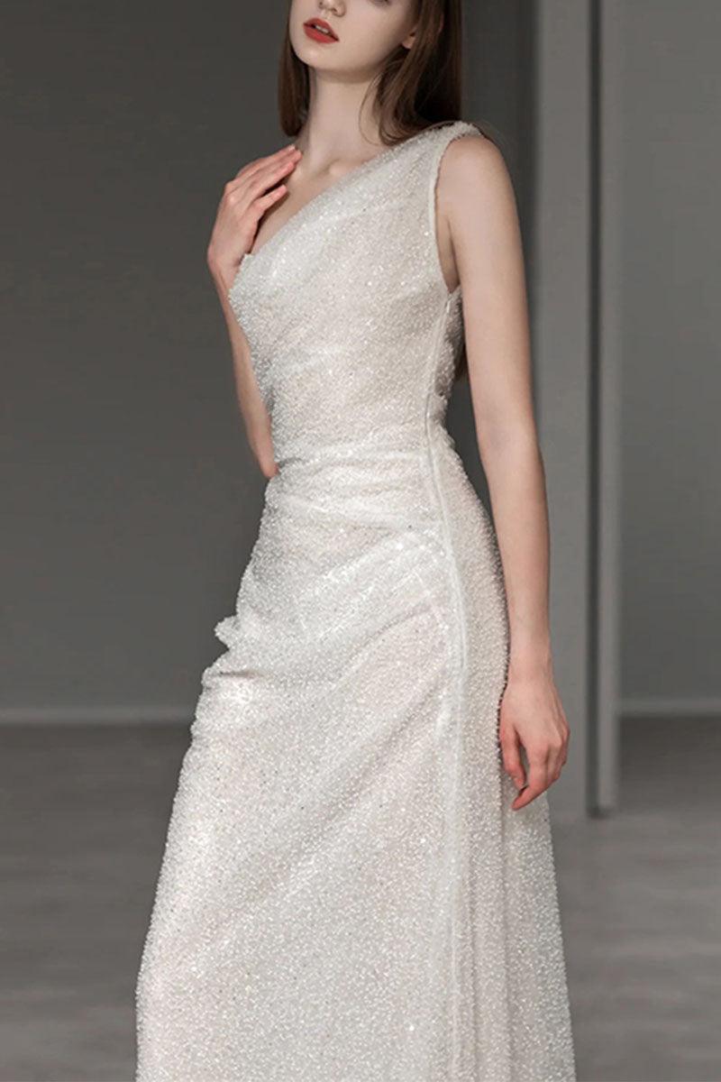 Trumpet-Mermaid Sweep-Brush Train Sequined Wedding Dress 732909013694 - COCOMELODY