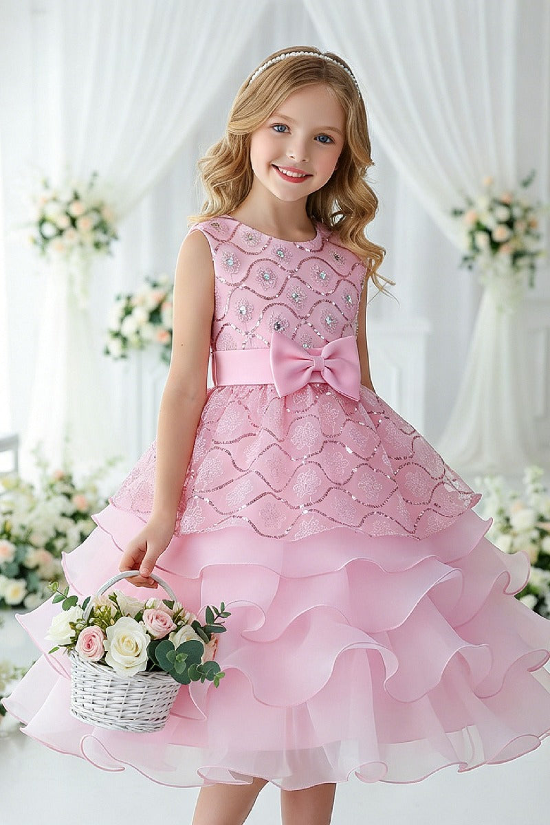 Ball Gown Round Neck Sleeveless Ruffled Organza Knee Length Flower Girl Dresses 1029768586286