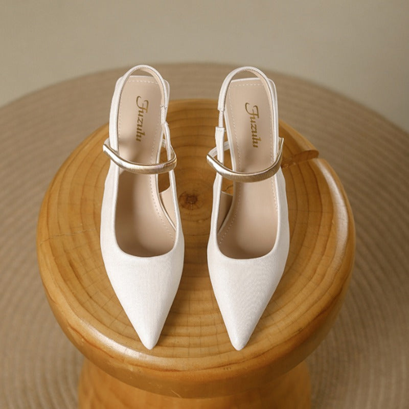 Pointed Toe Mary Jane Slingback Heel Single Strap Kitten Heel Shoes 1058281370087