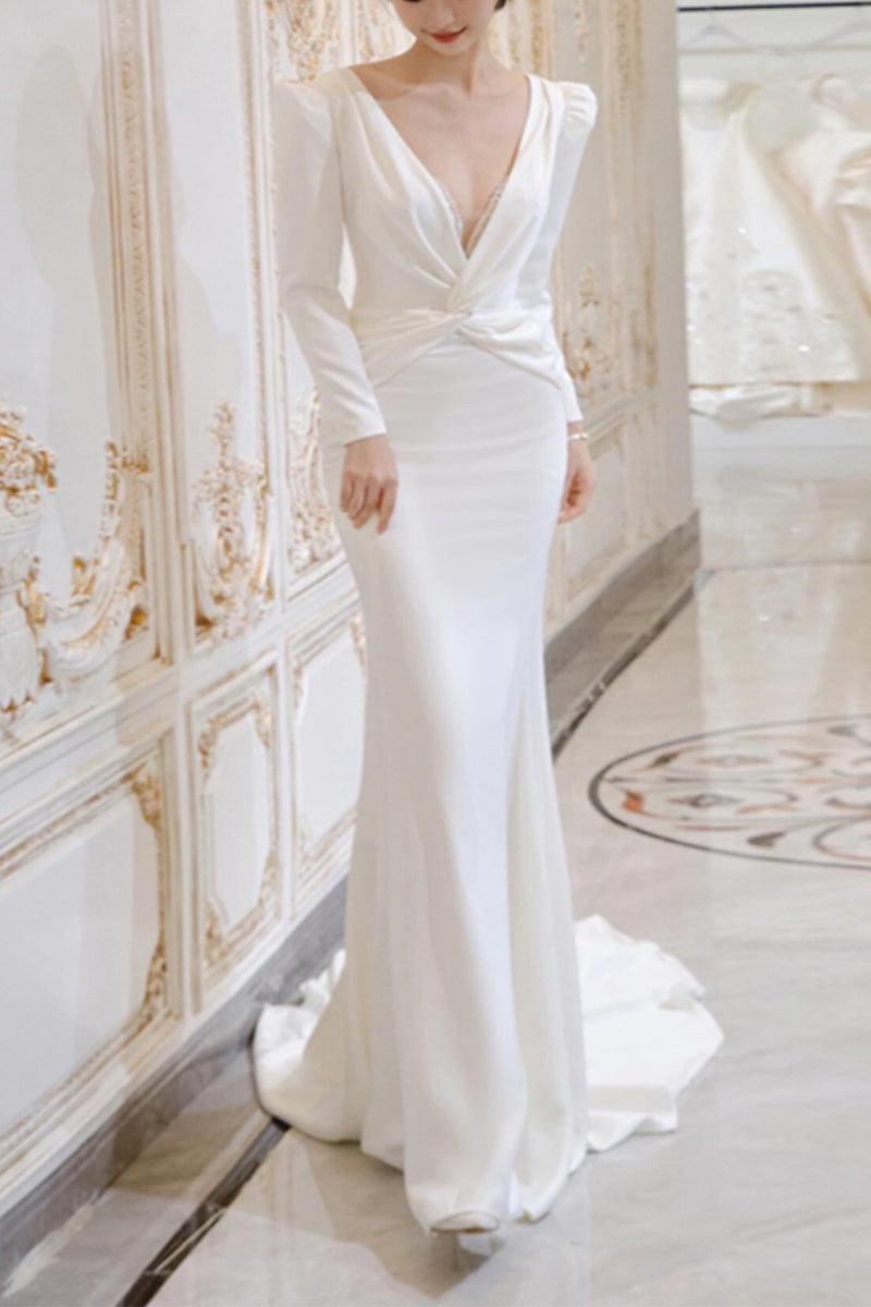 Trumpet-Mermaid Sweep-Brush Train Elastic Cloth Wedding Dress 838058024614 - COCOMELODY