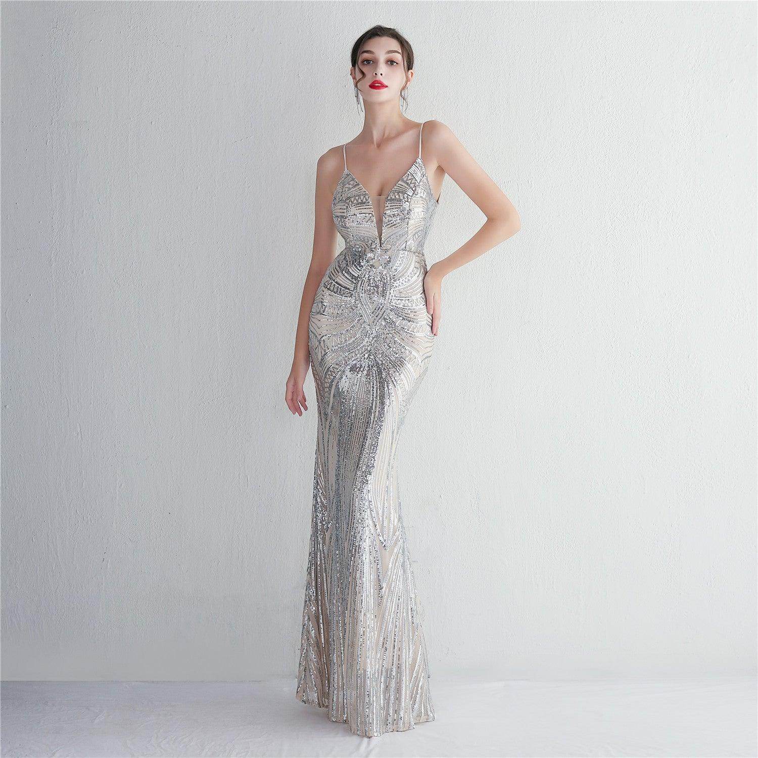 Trumpet-Mermaid Floor Length Sequins Dress 687482392338 - COCOMELODY