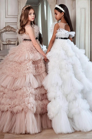 Ball Gown Layered Ruffle Tulle Floor Length Flower Girl Dresses 684633823219 - 10 Days / As Picture / 2 - COCOMELODY