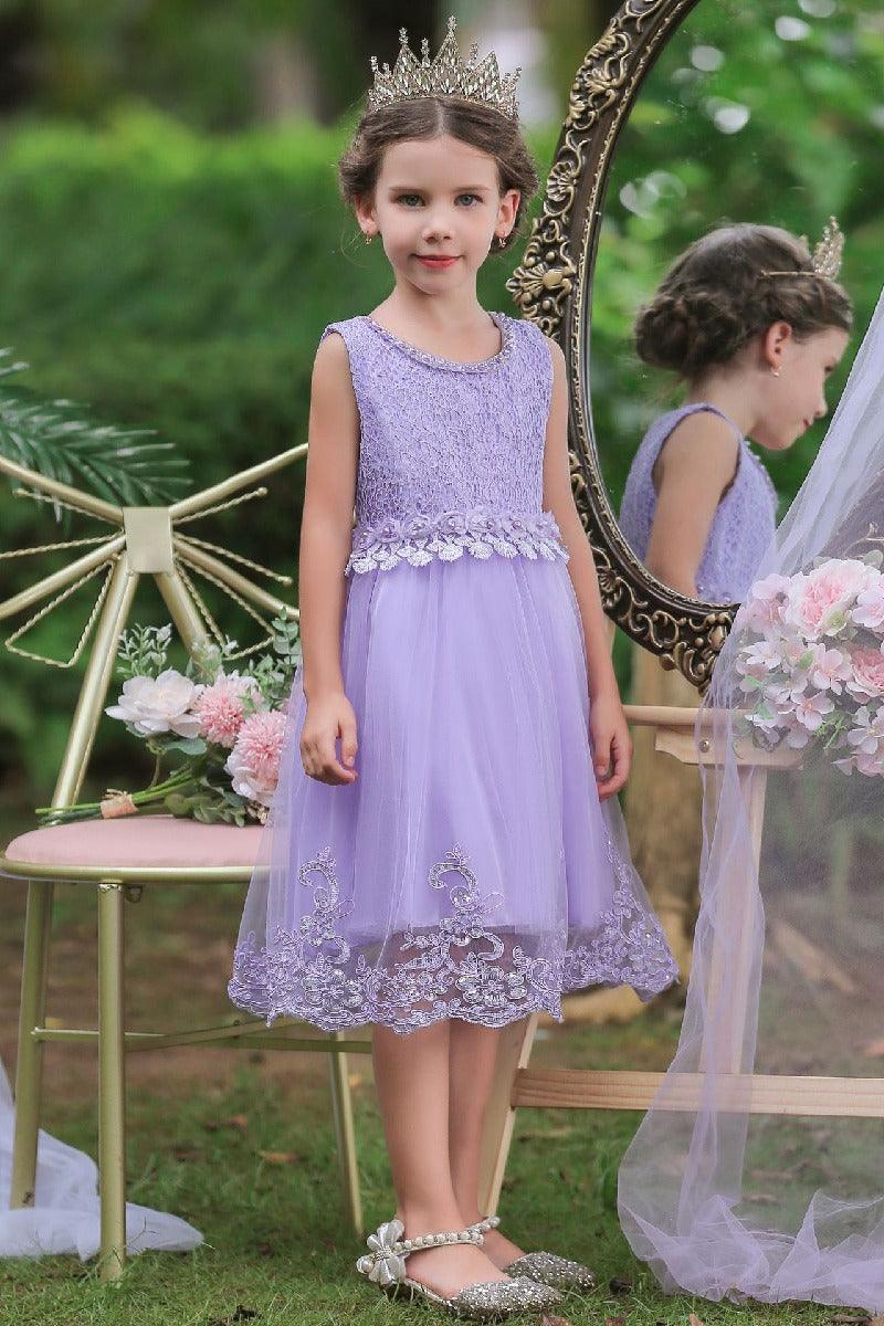 A-Line Scoop Neck Sleeveless Lace/Tulle Flower Girl Dresses With Bow(s) 554482591853 - COCOMELODY