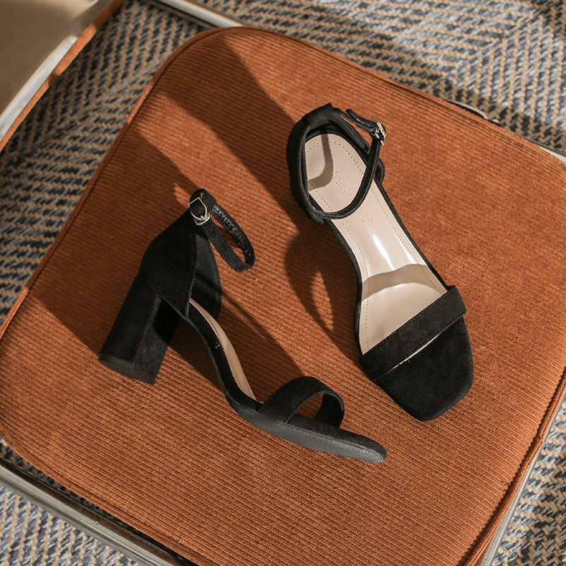 Timeless Ankle Strap Sandals Suede Finish Block Heel Shoes 590595481222