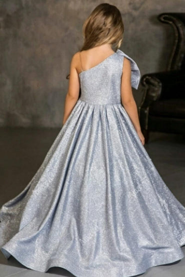 One Shoulder Large Bow Glitter Floor Length Flower Girl Dresses 699891566672 - 10 Days / As Picture / 2 - COCOMELODY