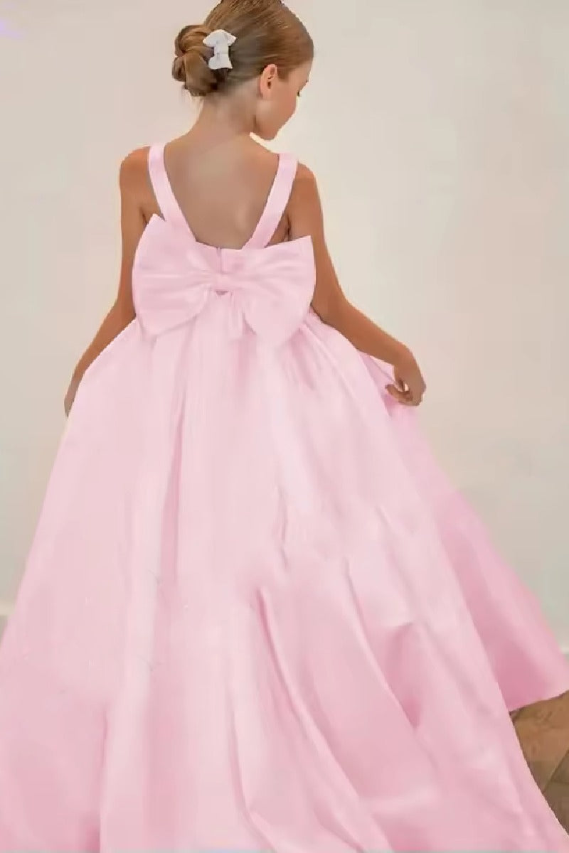 A-Line Sleeveless Sweep-Brush Train Stain Flower Girl Dresses 806139622858