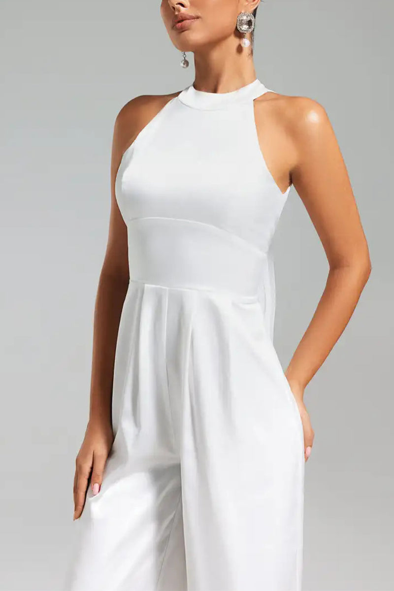 Halter Floor Length Chiffon Wedding Jumpsuit 857509518185