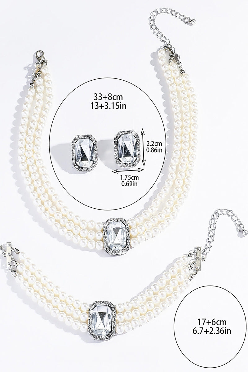 Classic Pearl/Bracelet/ Wedding Earrings/Necklace Jewelry Sets (Set of 3) 834263932975
