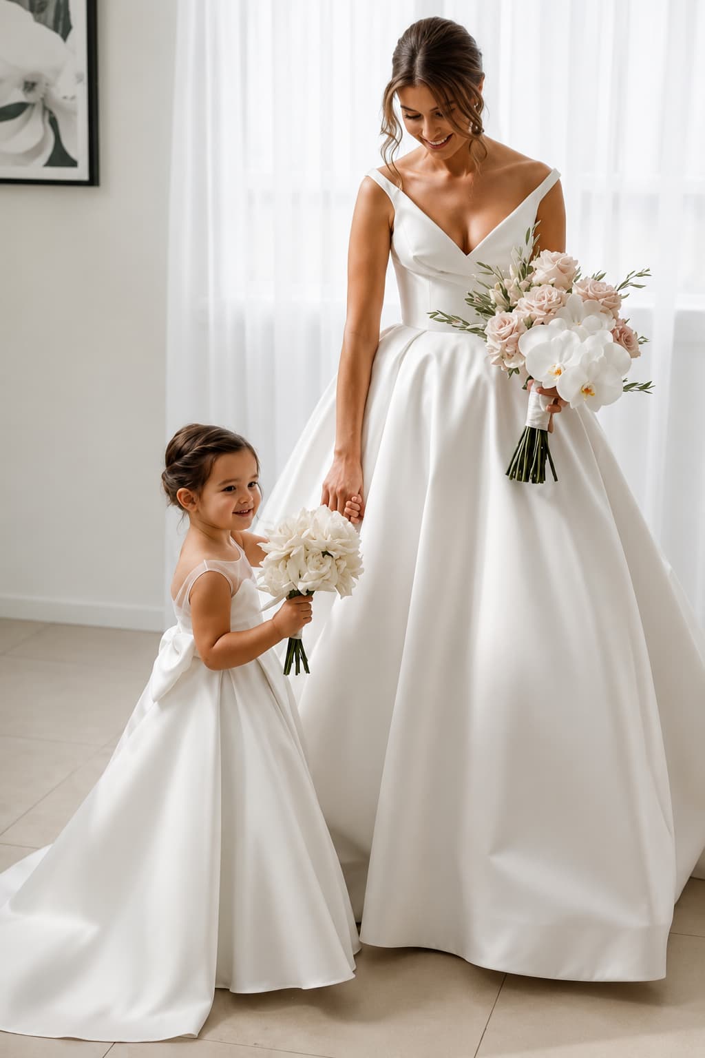 A-Line Illusion Large Bow Sweep-Brush Train Flower Girl Dresses 944464872458