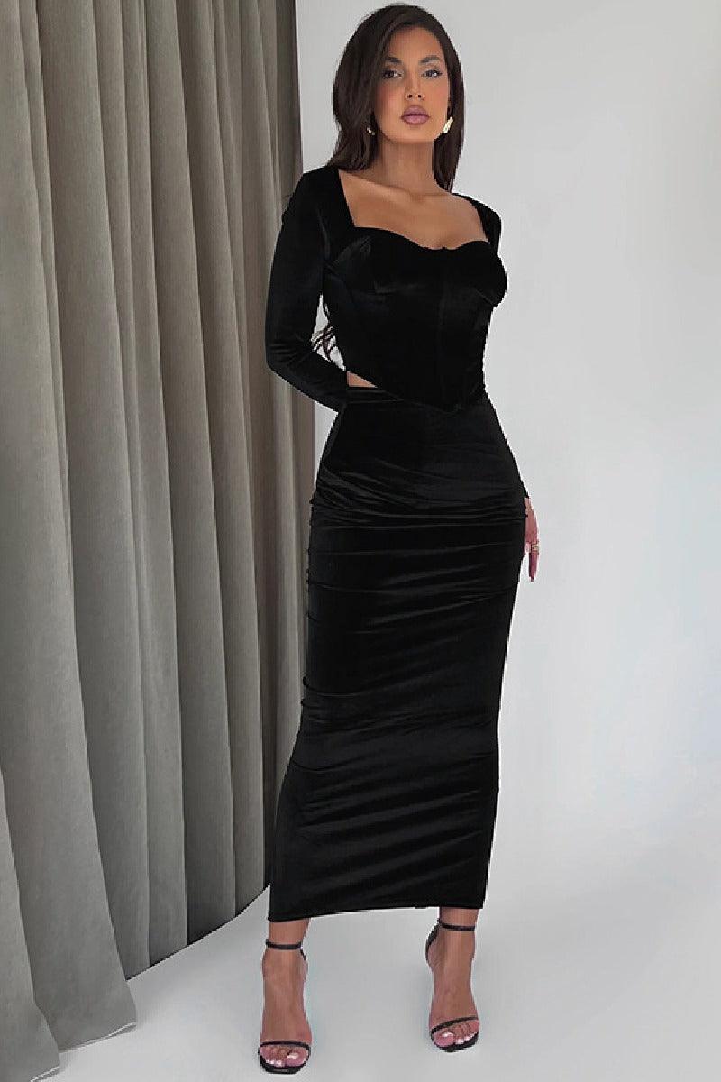 Temperament sexy fishbone long sleeve top slim cocktail dress 833354063061 - COCOMELODY