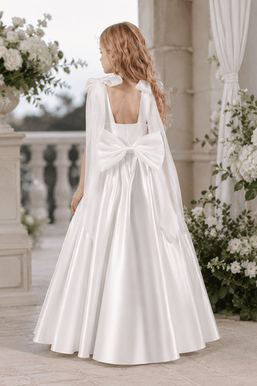 A-Line Satin Bow Shoulder Straps Sleeveless Flower Girl Dresses 955761680626 - 7 Days / As Picture / 130cm - COCOMELODY