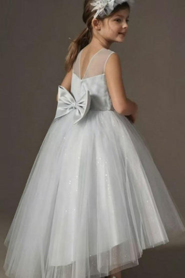 Princess Illusion Round Neck High-Low Lace Tulle Flower Girl Dresses 1062488474414 - 7 Days / As Picture / 90cm - COCOMELODY