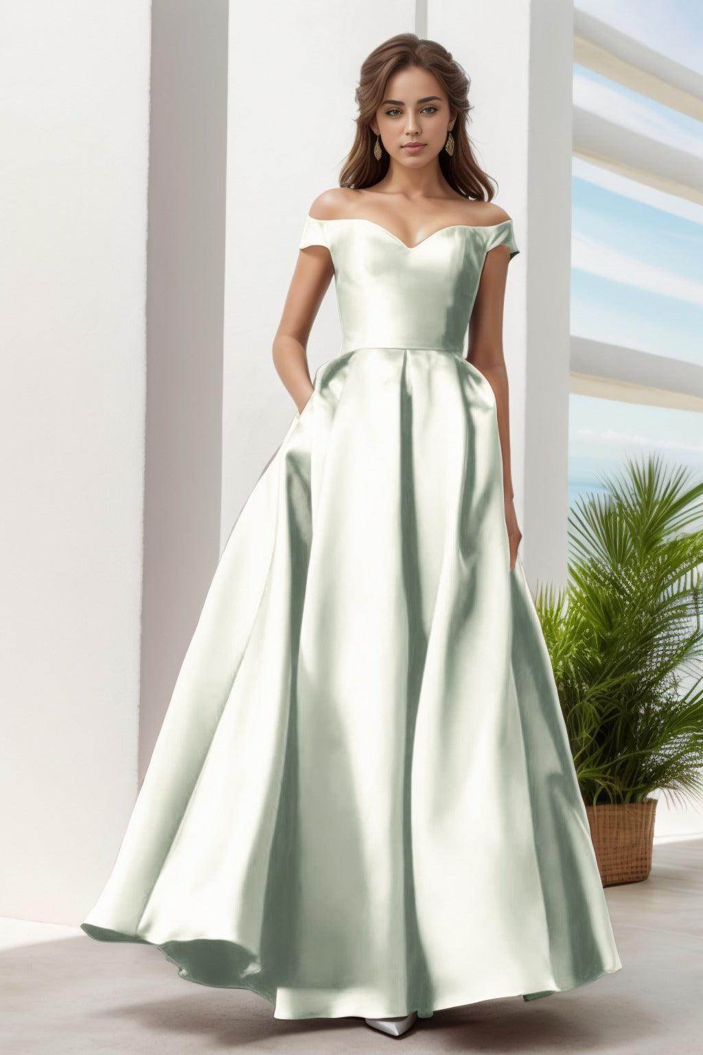 cocomelody prom dresses Cocomelody A-Line Satin Prom Dress with Pockets CS0408, Ice Blue