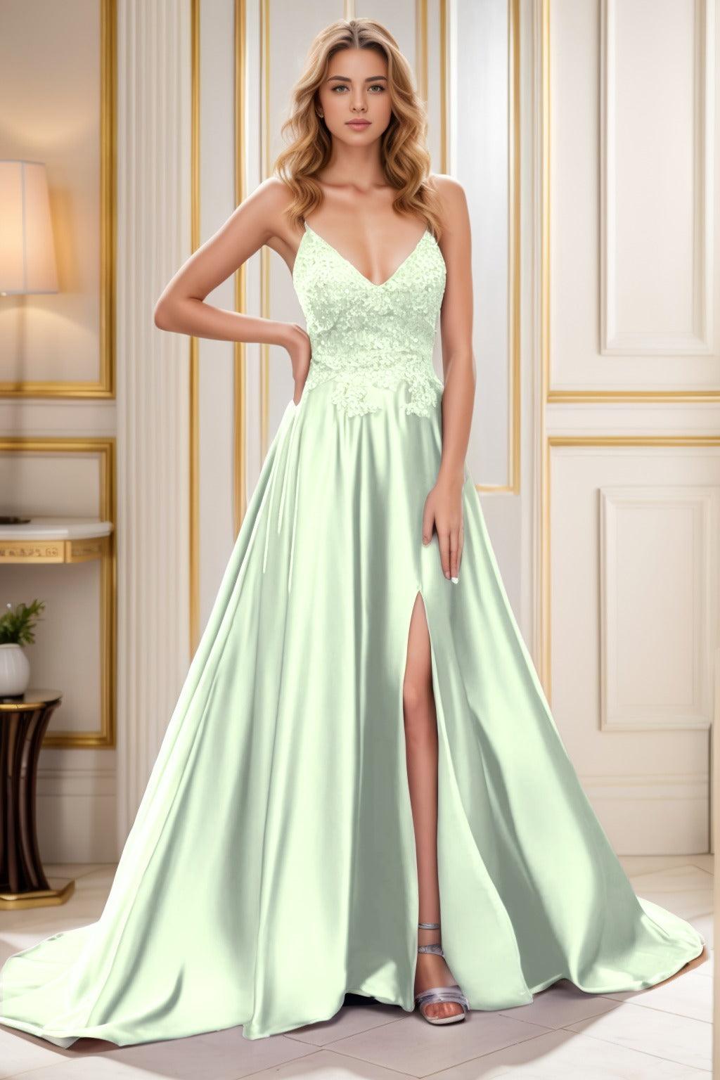 A-Line Court Train Satin Prom Dress CS0460 - COCOMELODY