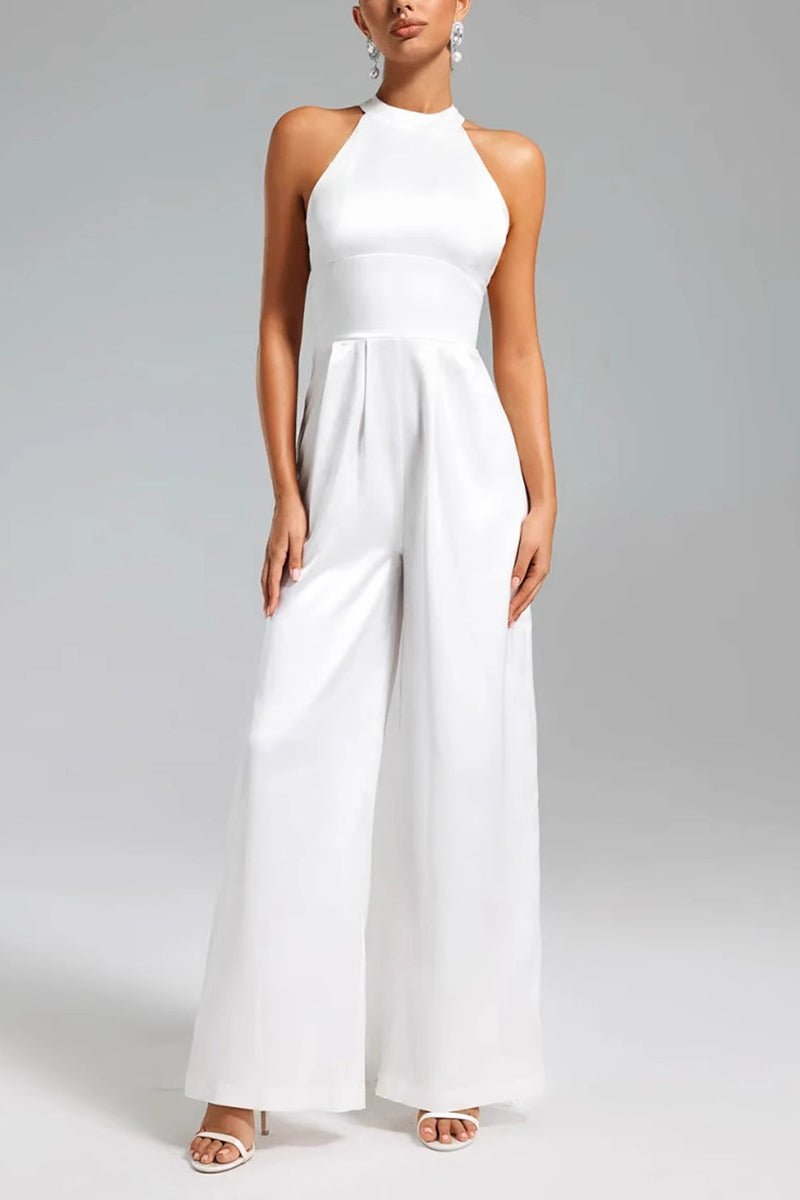 Halter Floor Length Chiffon Wedding Jumpsuit 857509518185