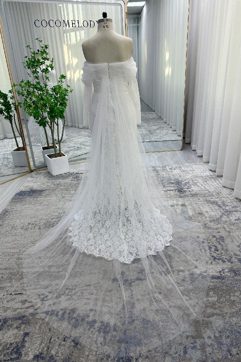 Trumpet-Mermaid Chapel Train Lace Tulle Wedding Dress 748137113988 - COCOMELODY