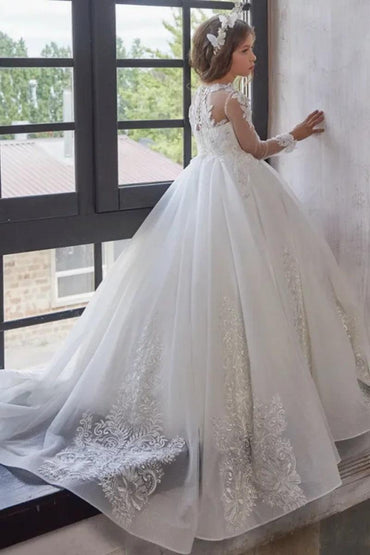 High Neck Lace Floral Embroidery Tulle Flower Girl Dress 764432687815 - 10 Days / White / 2 - COCOMELODY