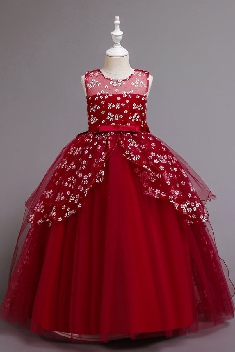 A-Line Illusion Neck Sleeveless Floor Length Tulle Flower Girl Dresses 1029774082419