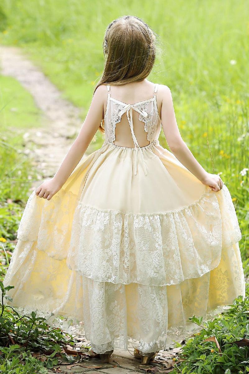 A-Line V-Neck Neckline Sleeveless Maxi Chiffon Flower Girl Dresses 751591439858