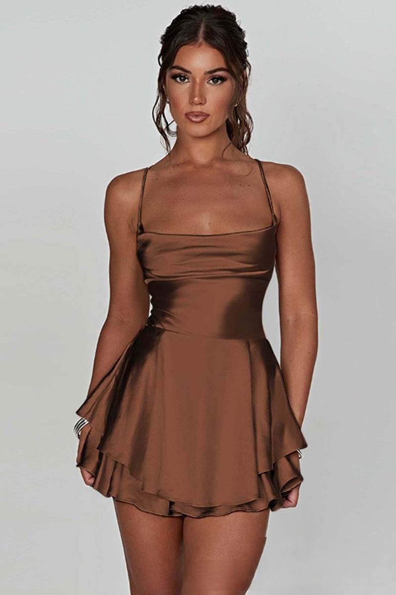 Short Mini Spaghetti Spandex Satin Cocktail Guest Dresses 911969027491 - COCOMELODY