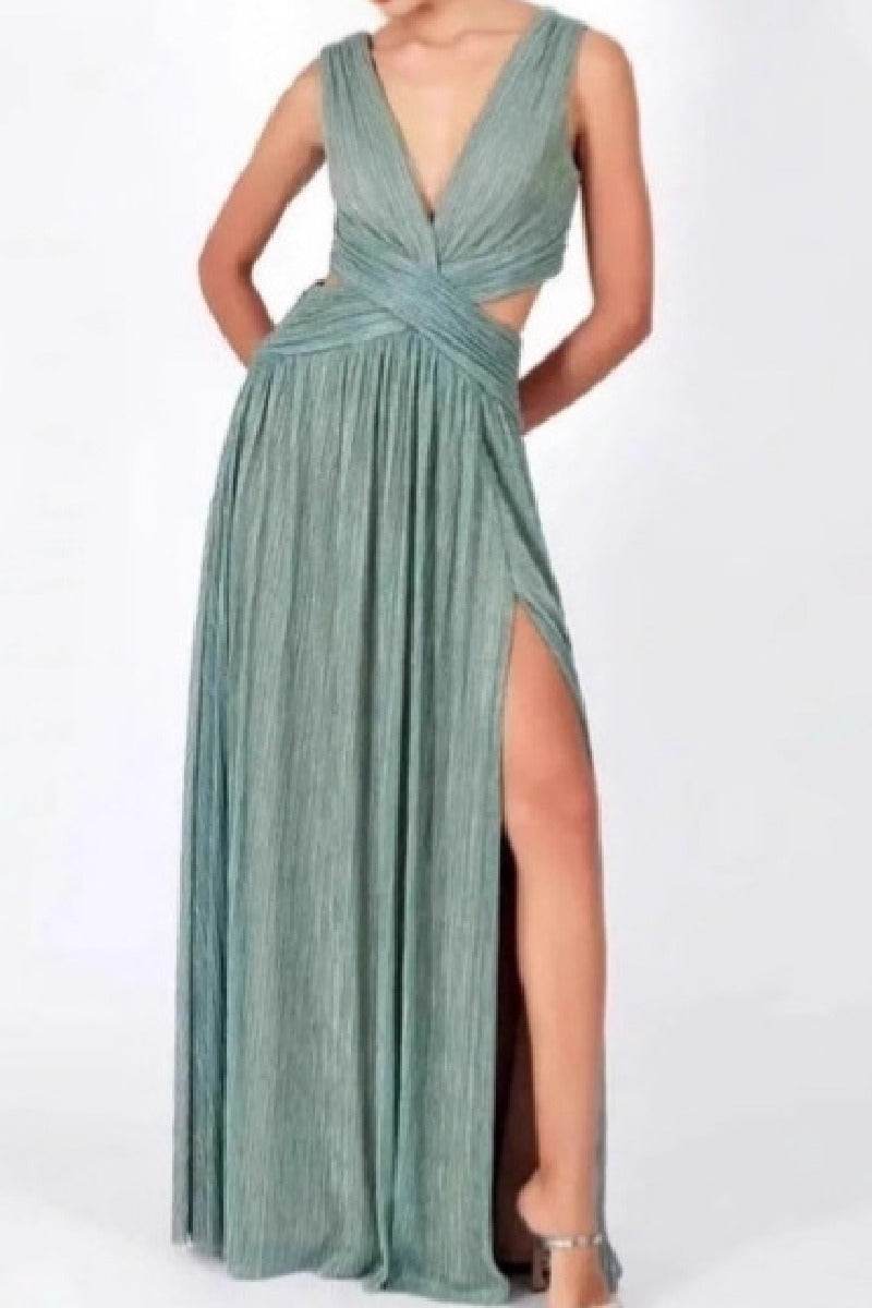 A-Line Maxi Bronzing Fabric Dress 969040775868 - COCOMELODY