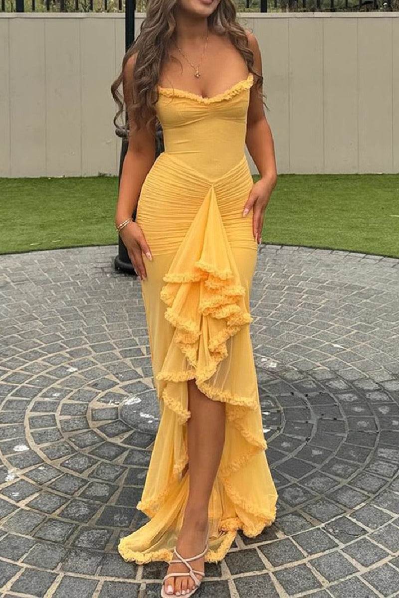 Trumpet-Mermaid High-Low Tulle Semi Formal Wedding guest dresses 833386514721 - COCOMELODY