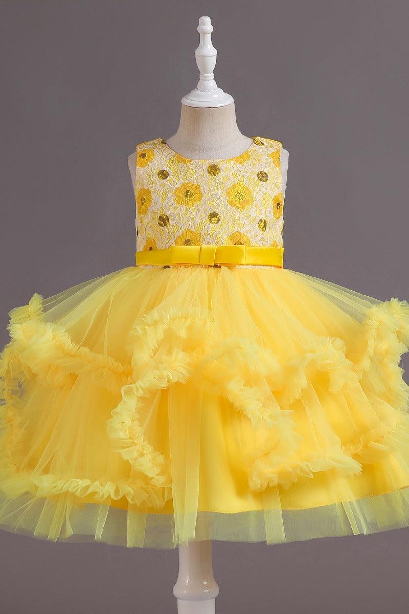 A-Line Scoop Neck Printed lace/Tulle Flower Girl Dresses With Cascading Ruffles 677572994905 - COCOMELODY