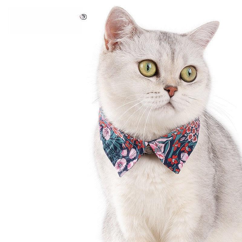 Pet cat floral bow tie collar cotton soft three-speed adjustable buckle 705224552519 - COCOMELODY