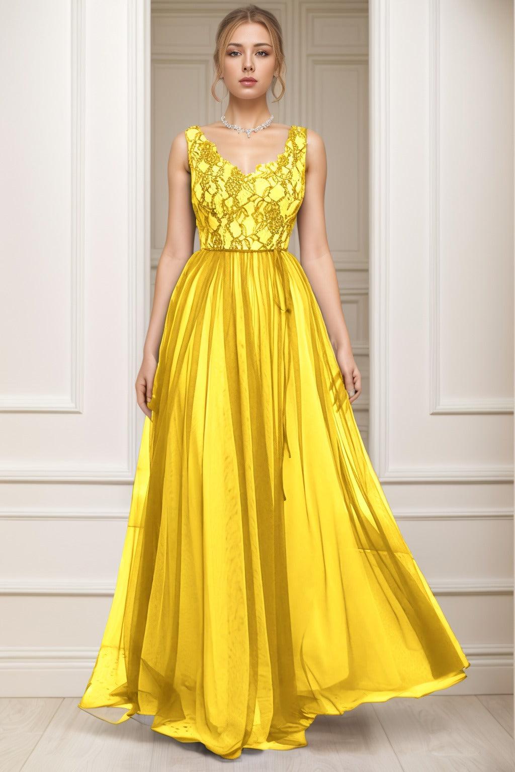 A-Line Sweep-Brush Train Tulle Prom Dress CS0466 - COCOMELODY