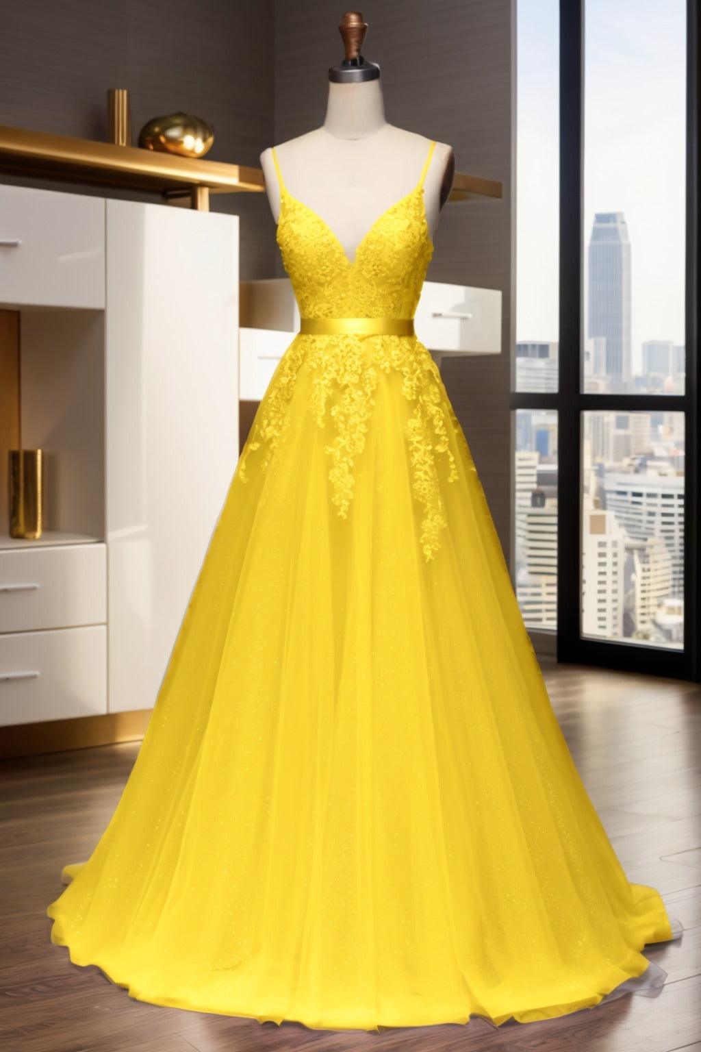 A-Line Sweep-Brush Train Tulle Prom Dress CS0464 - COCOMELODY