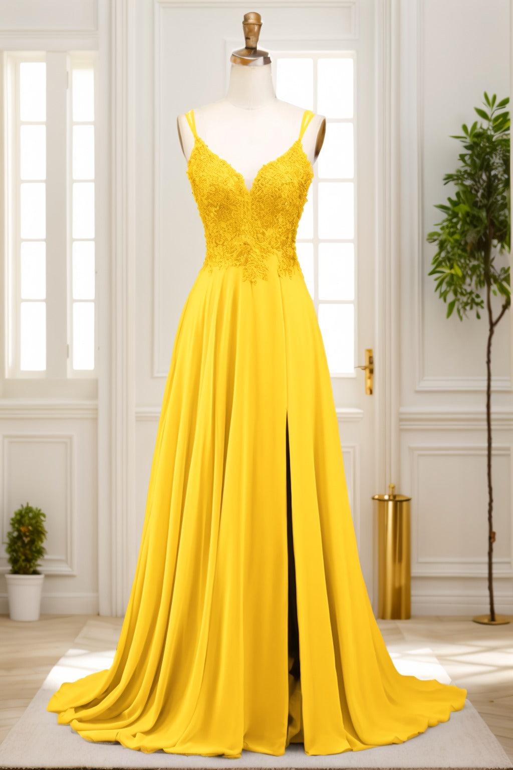 A-Line Sweep-Brush Train Chiffon Prom Dress CS0470 - COCOMELODY