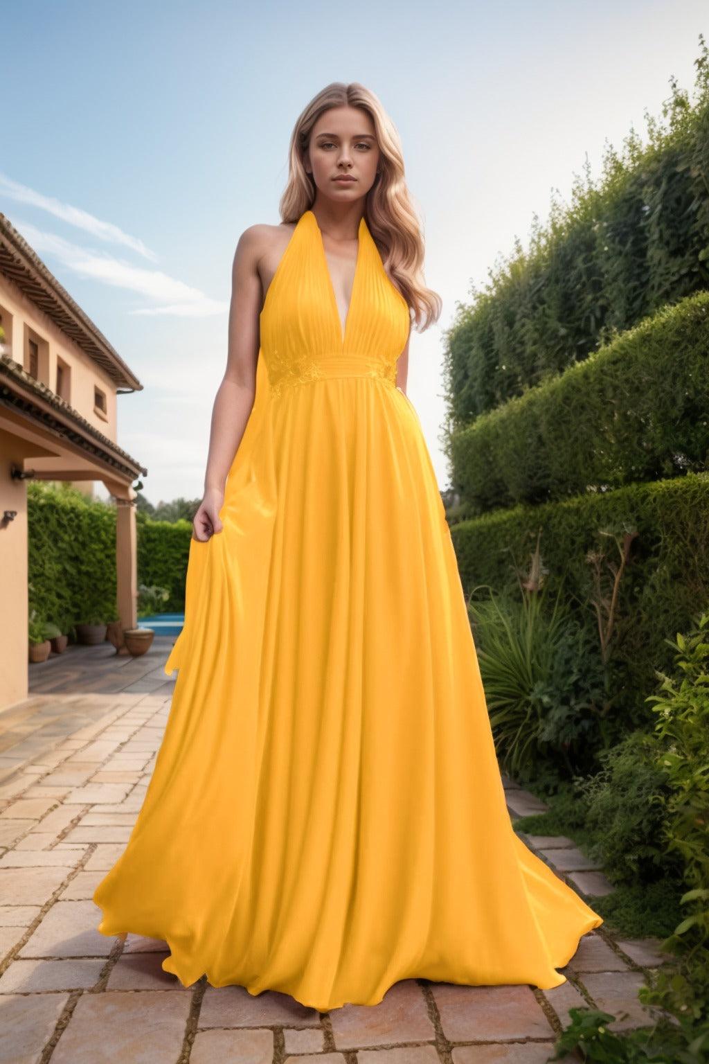 A-Line Sweep-Brush Train Chiffon Prom Dress CS0457 - COCOMELODY
